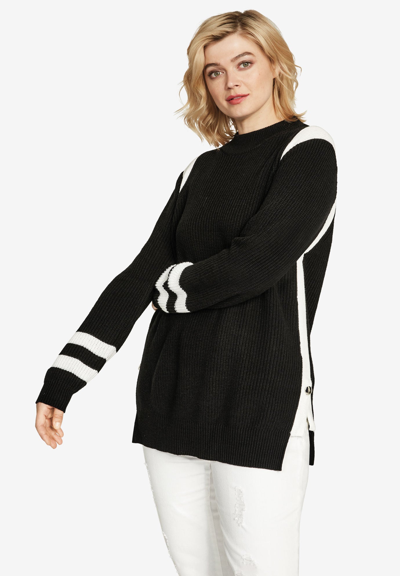 Mock neck varsity stripe sweater hotsell