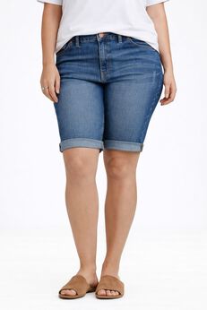 Stretch Denim Mid-rise Bermuda Shorts