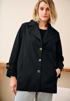 Button Front Denim A-line Jacket