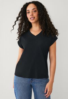 V-neck Tee With Rolled Cuffs