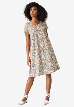 Cotton Spandex Scoop Neck Short Sleeve A Line Tee Dress