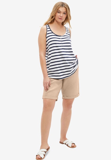 Linen Blend Drawstring Bermuda Shorts, NEW KHAKI, hi-res image number null