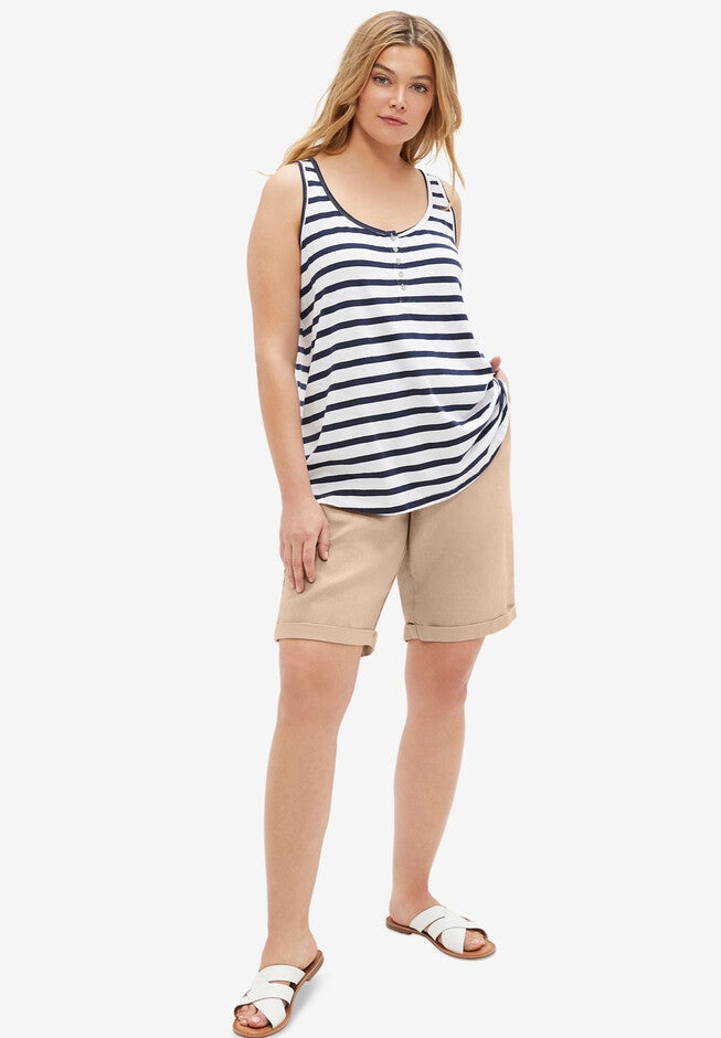 Linen Blend Drawstring Bermuda Shorts, NEW KHAKI, hi-res image number 0