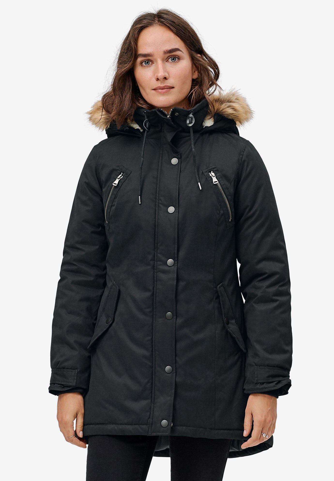 Winter Side-Snap Parka - Zip-Front A-Line Style, Navy | Woman Within