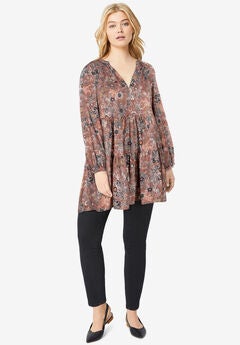 Tiered Tunic With Notch V-Neck