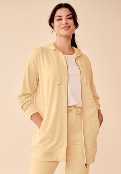 French Terry Long Sleeve Zip-Front Tunic Hoodie