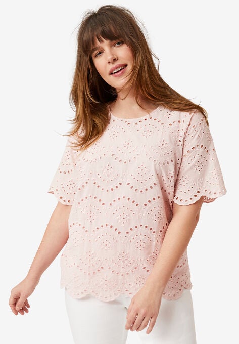 Scalloped Hem Eyelet Blouse, MISTY ROSE, hi-res image number null
