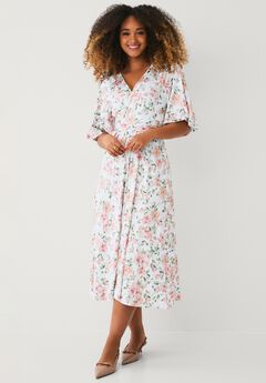 Knit Midi Dress With Surplice Neckline & Waist Tie