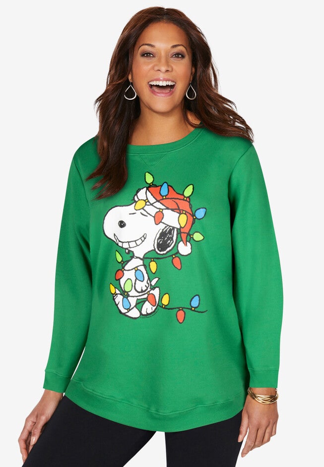 Peanuts Green X-mas Snoopy Crewneck, GREEN XMAS SNOOPY, hi-res image number null