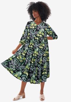 V-Neck Tiered Midi Dress