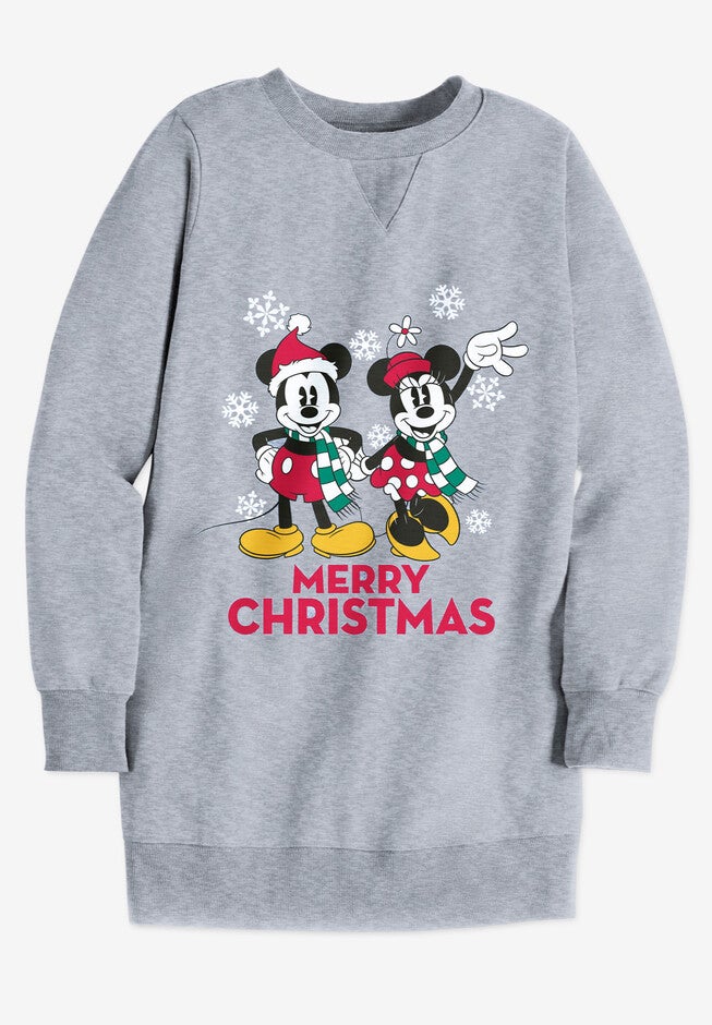 Disney Long-Sleeve Fleece Sweatshirt Xmas Heather Grey Mickey Minnie, , alternate image number 1