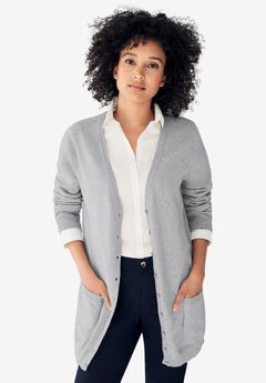 V-Neck Button-Front 100% Cotton Boyfriend Cardigan
