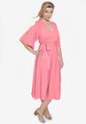 Knit Midi Dress With Surplice Neckline & Waist Tie, LIGHT STRAWBERRY, hi-res image number null