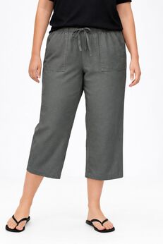 Linen-Blend Drawstring Elastic Waist Relaxed Fit Capris