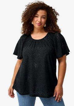 Flutter Sleeve Knit Eyelet Tunic