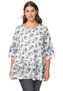 Tiered Floral 3/4 Sleeve Tunic