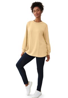 Curved Hem Sweatshirt Tunic With Side Snaps