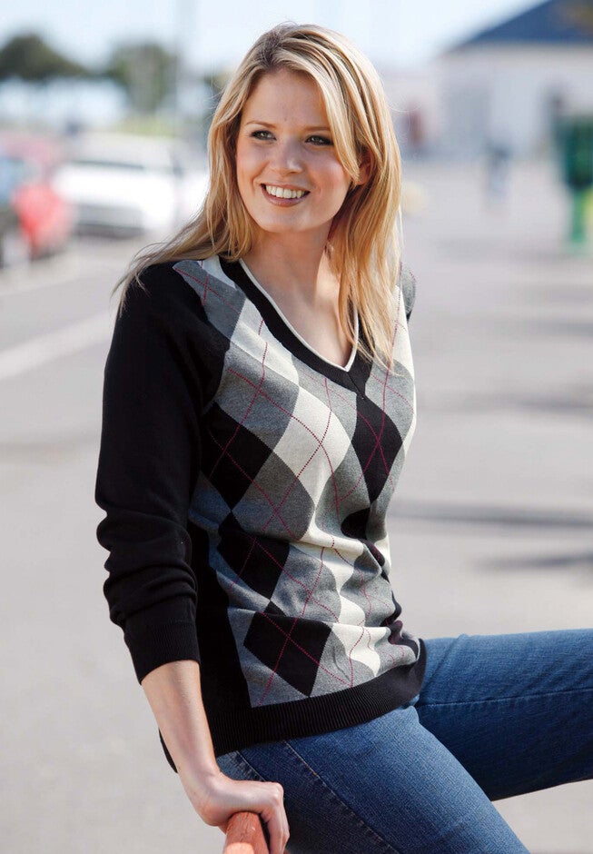 V-neck Argyle Sweater, , alternate image number null