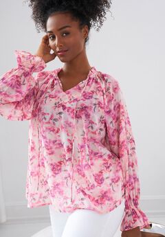 Keyhole Ruffle Trim Blouse