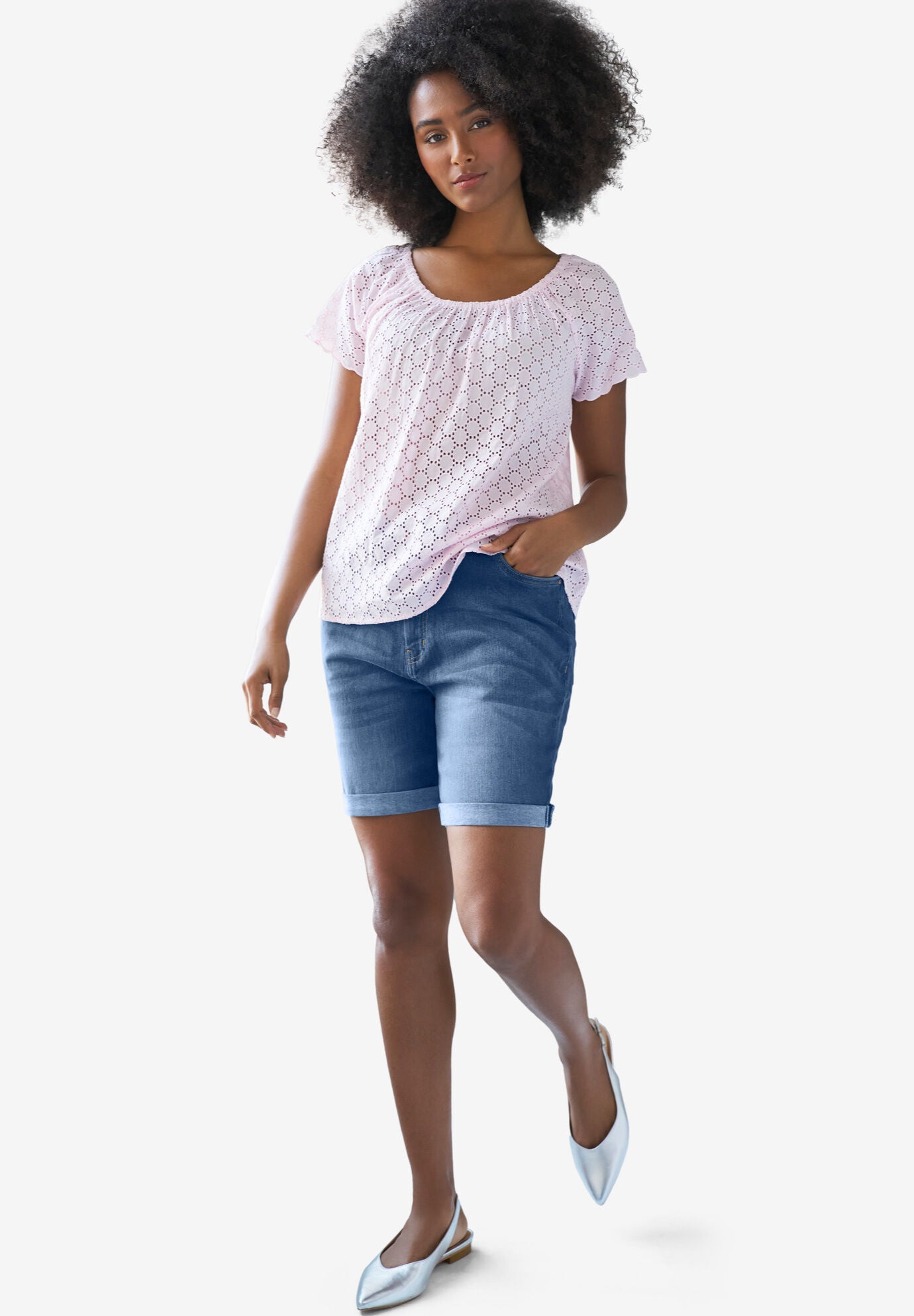 Distressed denim boyfriend shorts top