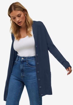 Long Button Front Cardigan