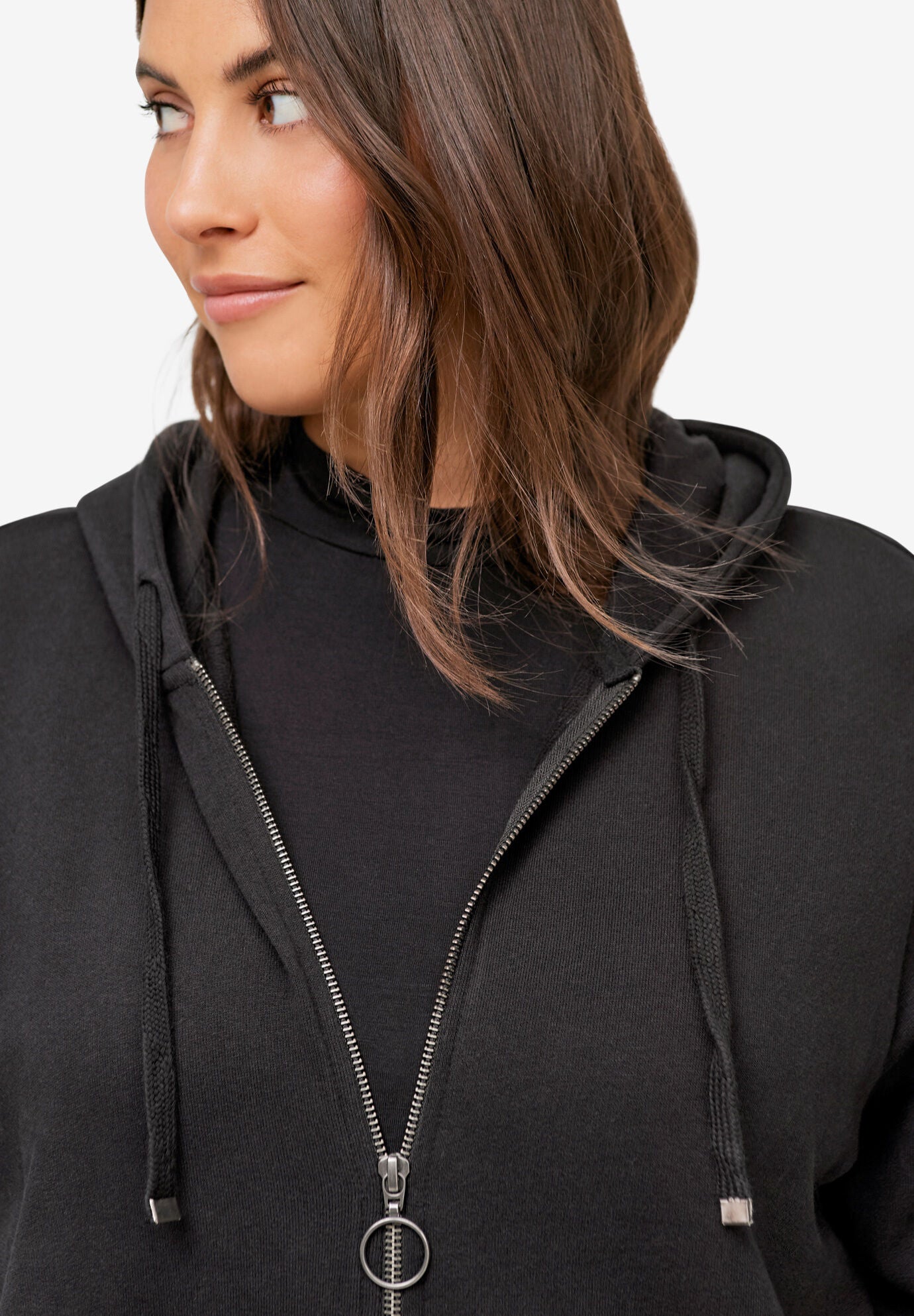 French Terry Zip-Front Hoodie With Zip Pockets, , on-hover image number 1