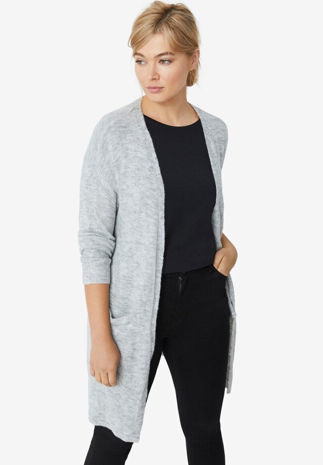 Long Open Cardigan With Pockets, HEATHER GREY, hi-res image number 0