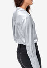 Metallic Satin Button-Down Blouse, , on-hover image number null