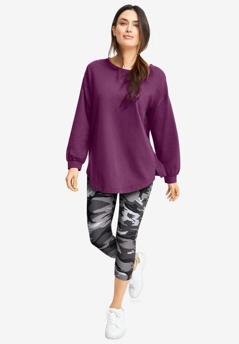 Knit Capri Leggings, BLACK WHITE CAMOUFLAGE, hi-res image number null