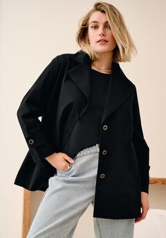 Button Front Denim A-line Jacket