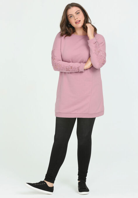Lace Trim Sweatshirt Tunic, , alternate image number null
