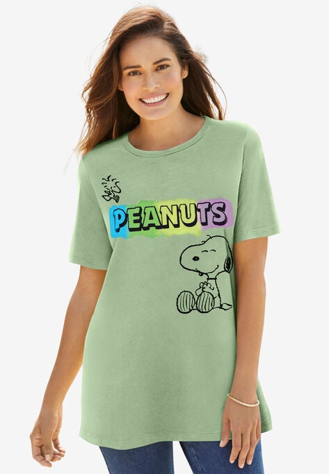 Peanuts Short Sleeve Crew Tee Sage Snoopy Woodstock, SAGE SNOOPY WOODSTOCK, hi-res image number null