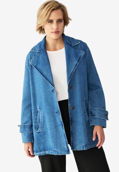 Button Front Denim A-line Jacket