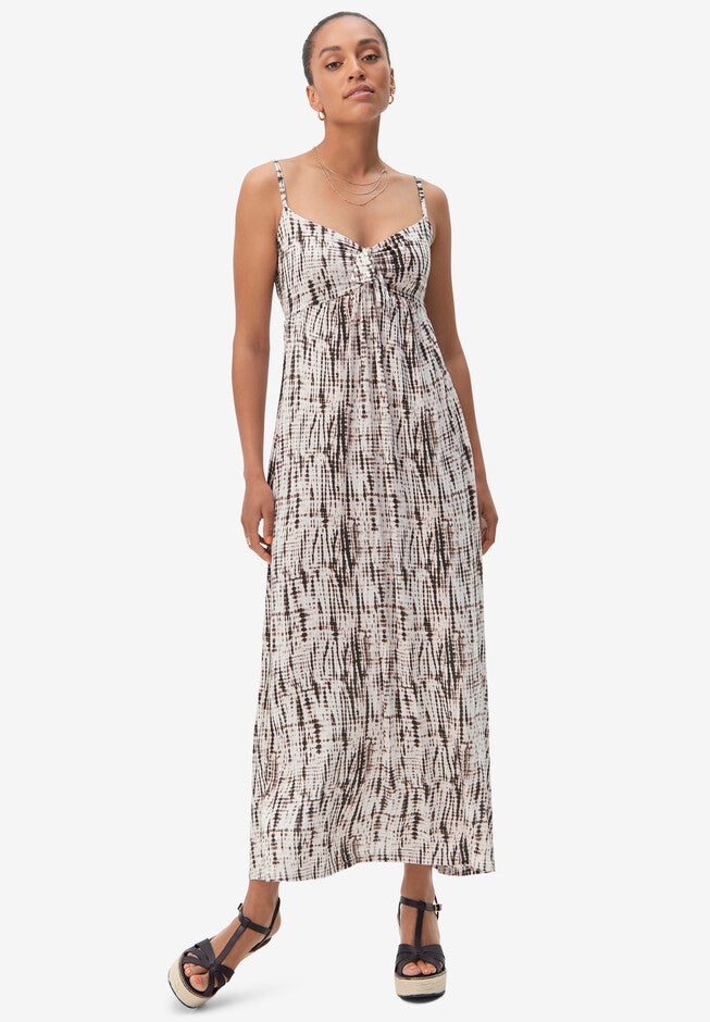 Knit Maxi Dress with Tie-Bodice, IVORY BLACK PRINT, hi-res image number null
