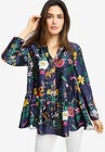 Tie-Neck Peplum Tunic, NAVY MULTI FLORAL, hi-res image number null
