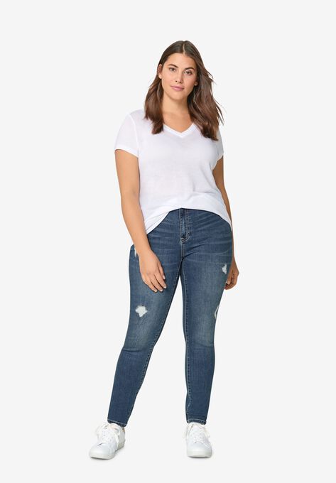 Distressed Skinny Jeans, MEDIUM STONEWASH, hi-res image number null