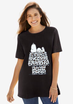 Peanuts Short Sleeve Crew Tee Black Snoopy Leopard