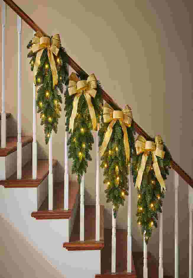 Pre-Lit Swags with Plaid Bows, set of 4 image number 0