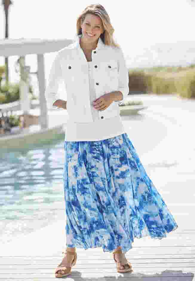 Pull-On Elastic Waist Crinkle Printed Skirt image number 3