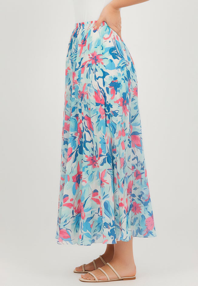 Pull-On Elastic Waist Crinkle Printed Skirt image number 2