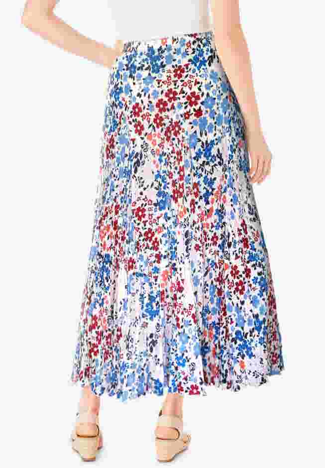 Pull-On Elastic Waist Crinkle Printed Skirt image number 1