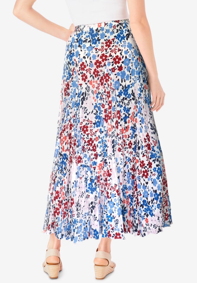 Pull-On Elastic Waist Crinkle Printed Skirt image number 1