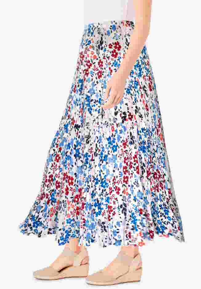 Pull-On Elastic Waist Crinkle Printed Skirt image number 2