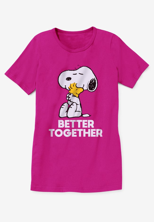 Peanuts Short-Sleeve Raspberry Snoopy Woodstock Crew Tee image number null