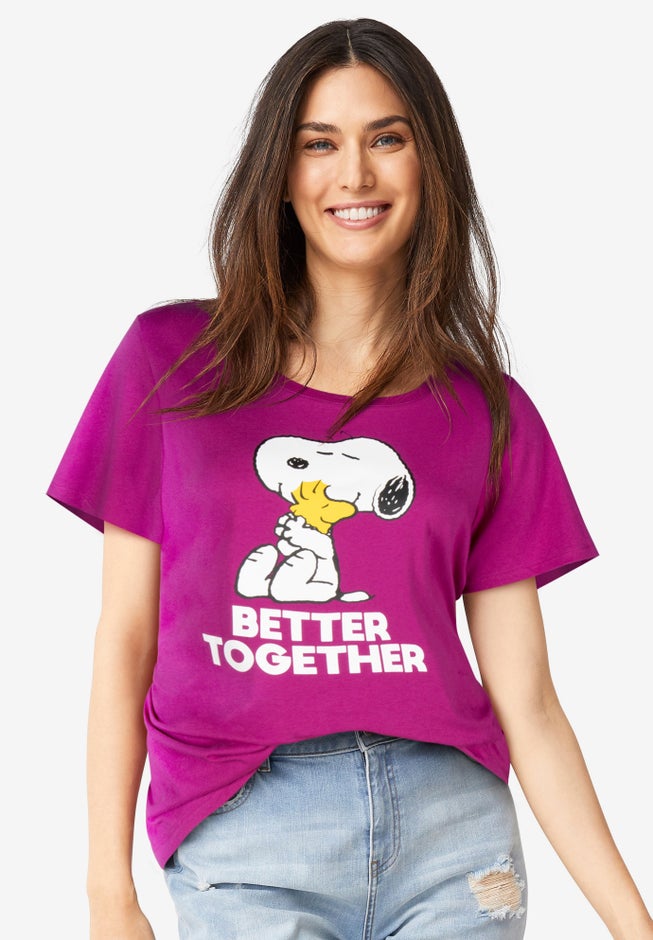 Peanuts Short-Sleeve Raspberry Snoopy Woodstock Crew Tee image number null