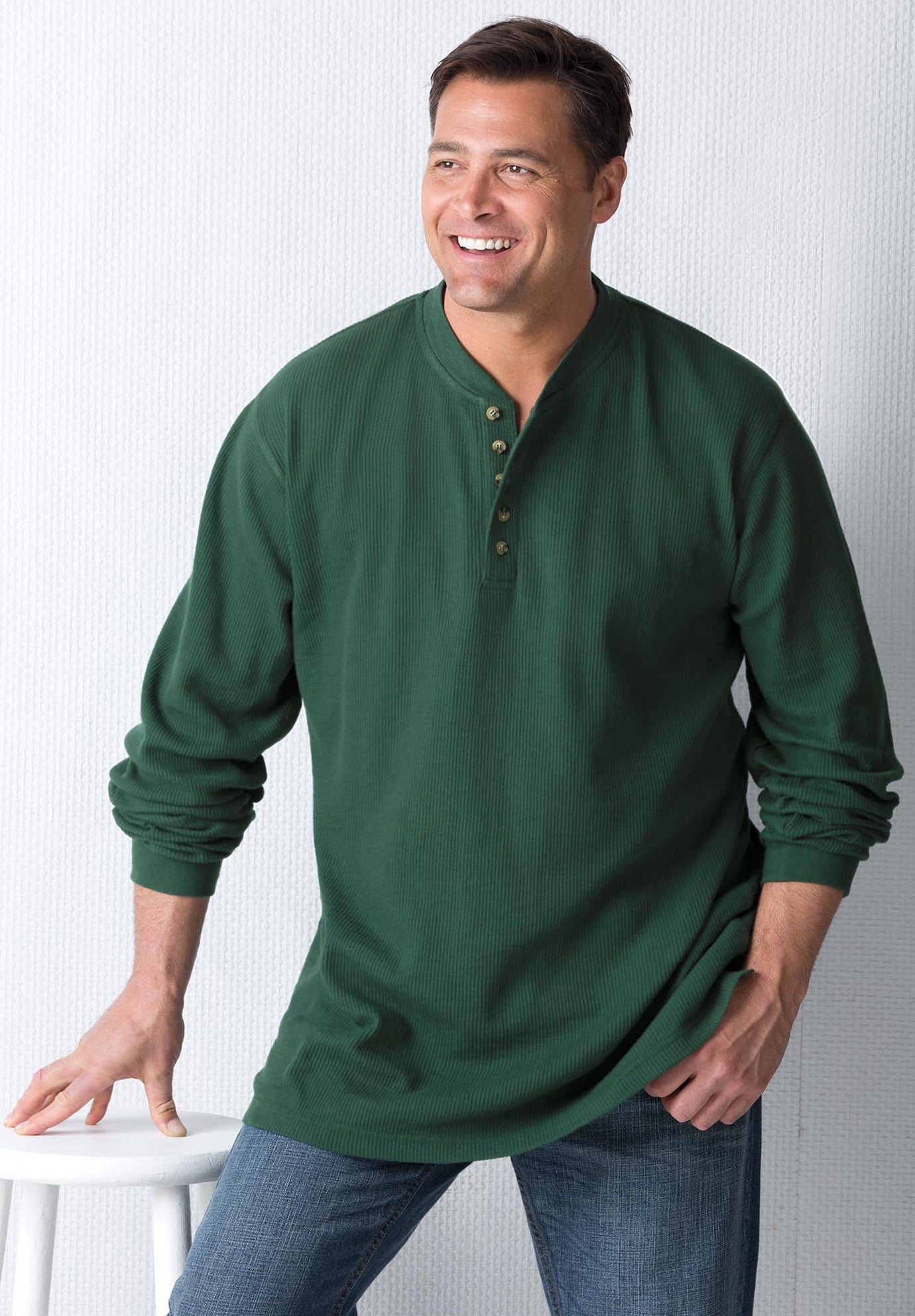 Waffle-Knit Thermal Henley Tee image number 2