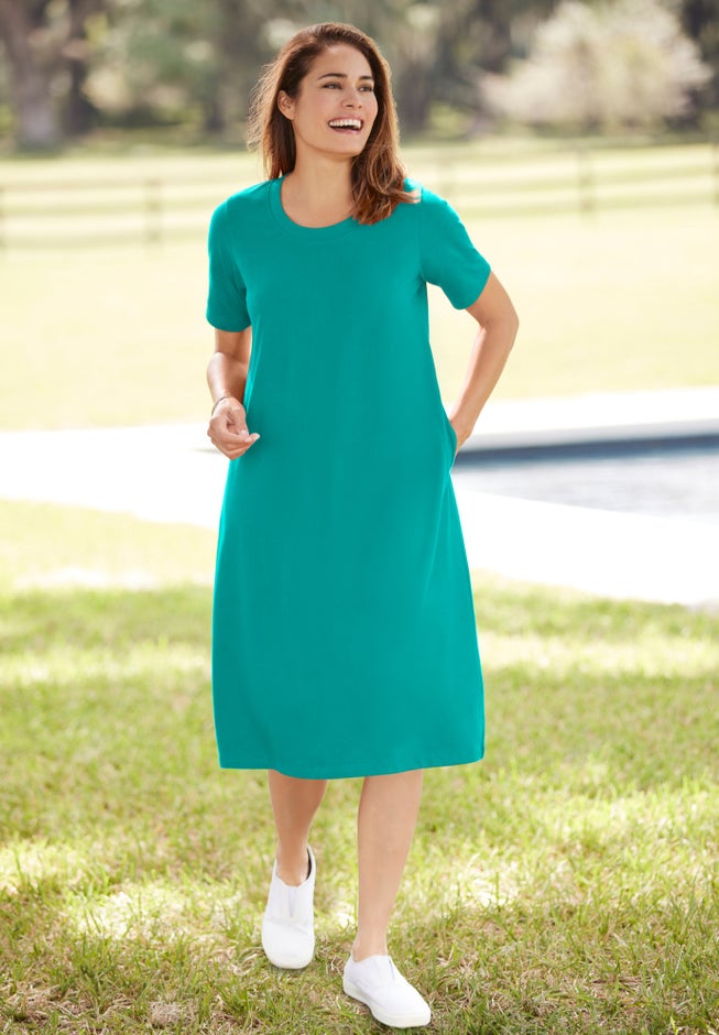 Tru Dresses Walmart T Shirt Dress Perfect Short-Sleeve Crewneck Tee Dress, Waterfall Woman Within Tru Dresses Walmart T Shirt Dress Perfect Short-Sleeve Crewneck Tee Dress, Waterfall Woman Within