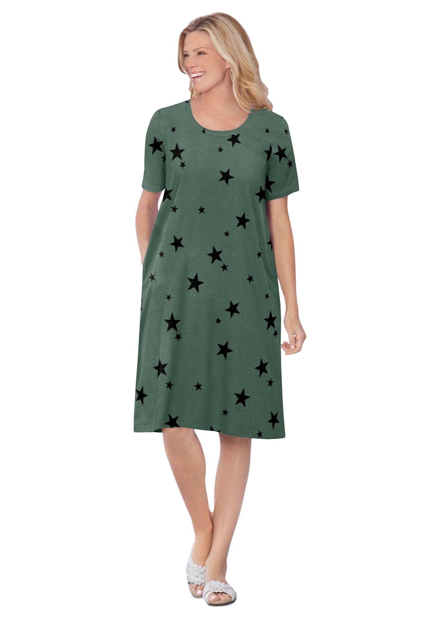 Perfect Short-Sleeve Crewneck Tee Dress, Navy | Woman Within