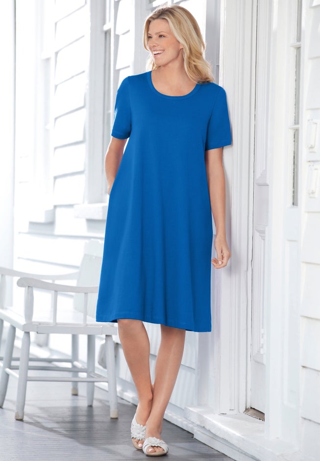 cobalt blue t shirt dress Cobalt Blue Cotton Mini Dress - T-Shirt Dresses
