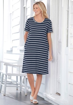 plus size t shirt dress L I V D Women's Mia Everyday T-Shirt Dress, Navy, 3X making it easy to dress up or down Short sleeves give it that laid Plus Size, Solid Color T-Shirt